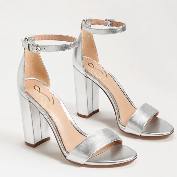 Sam Edelman Yaro Ankle Strap Sandal in Silver Leather Size 9.5 NWB - Picture 1 of 7